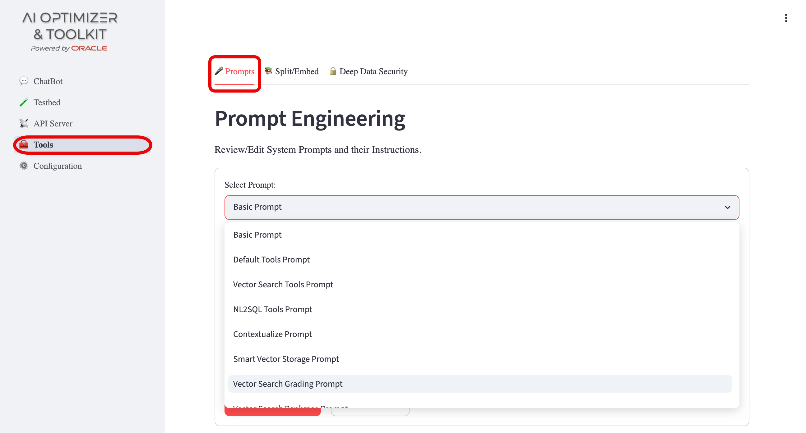 Selected prompt and its system instructions