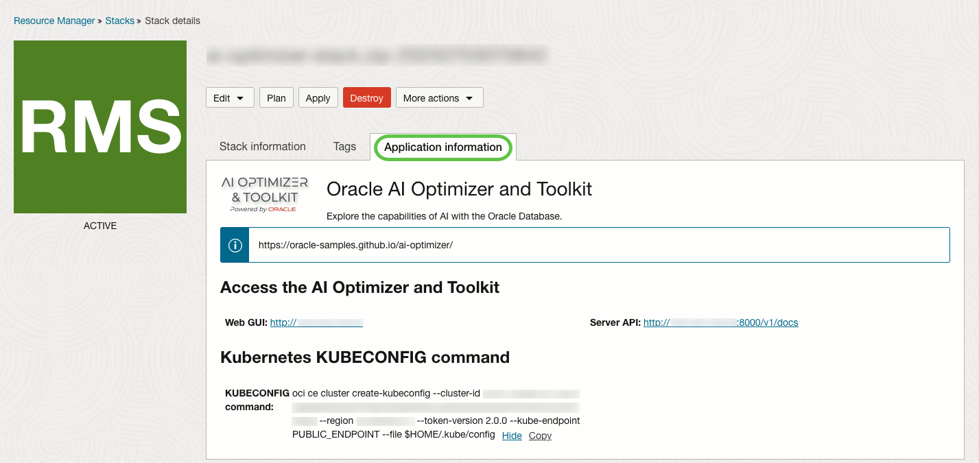 Stack - K8s Application Information