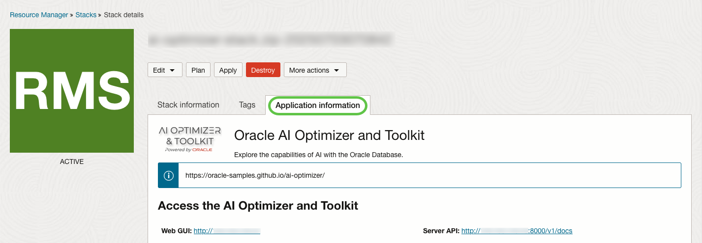 Stack - VM Application Information