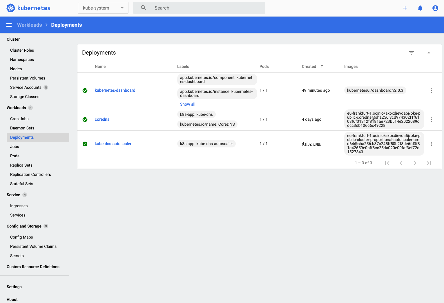 Deployments running in the kube-system namespace
