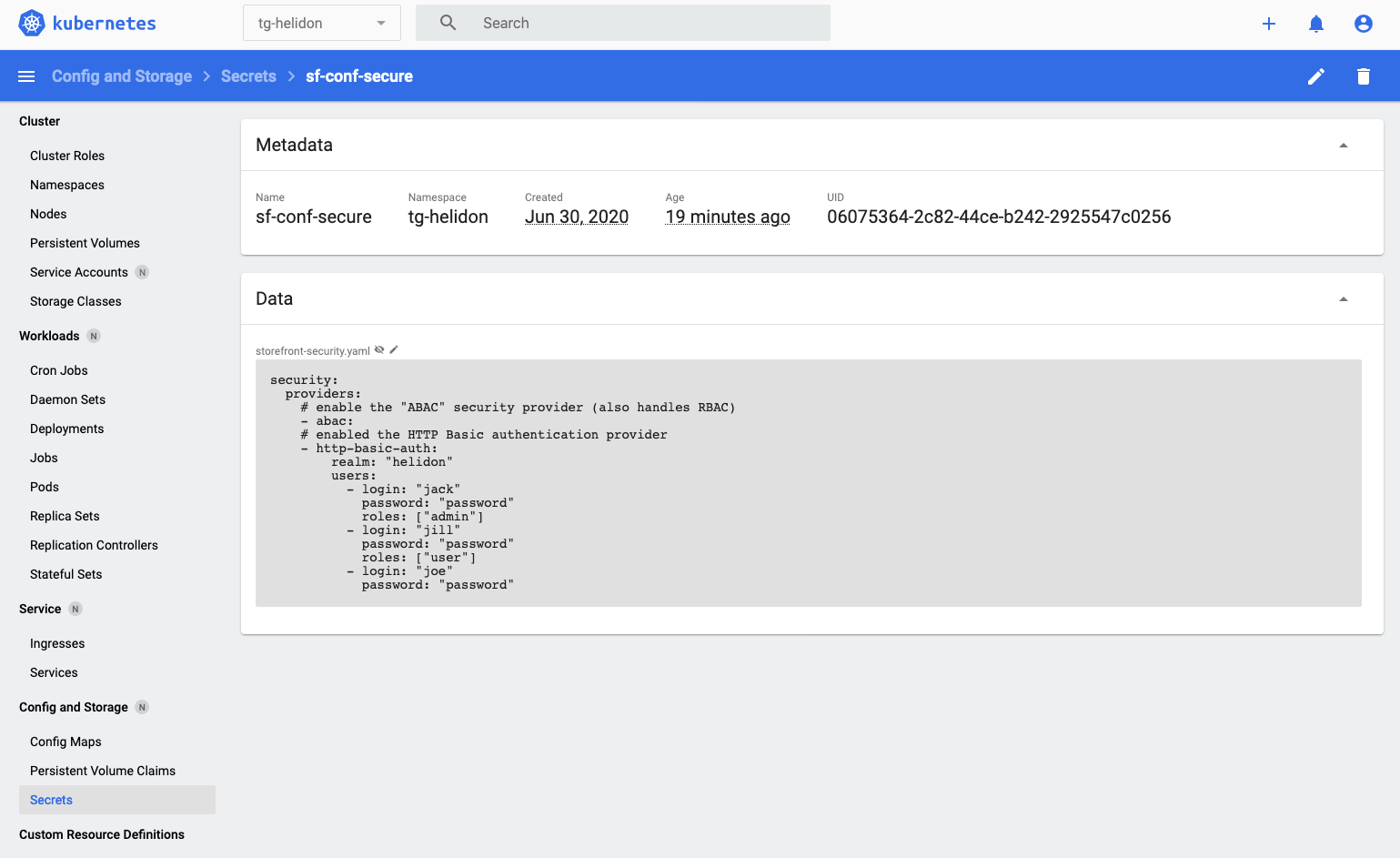Details of the stockmanager security secret in the dashboard