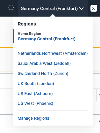 List of regions for your tenancy