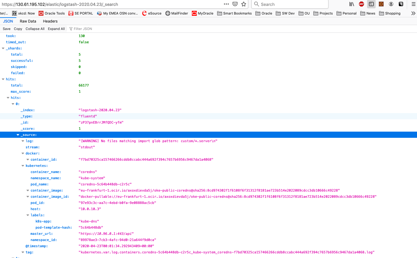 Output from a quick log query