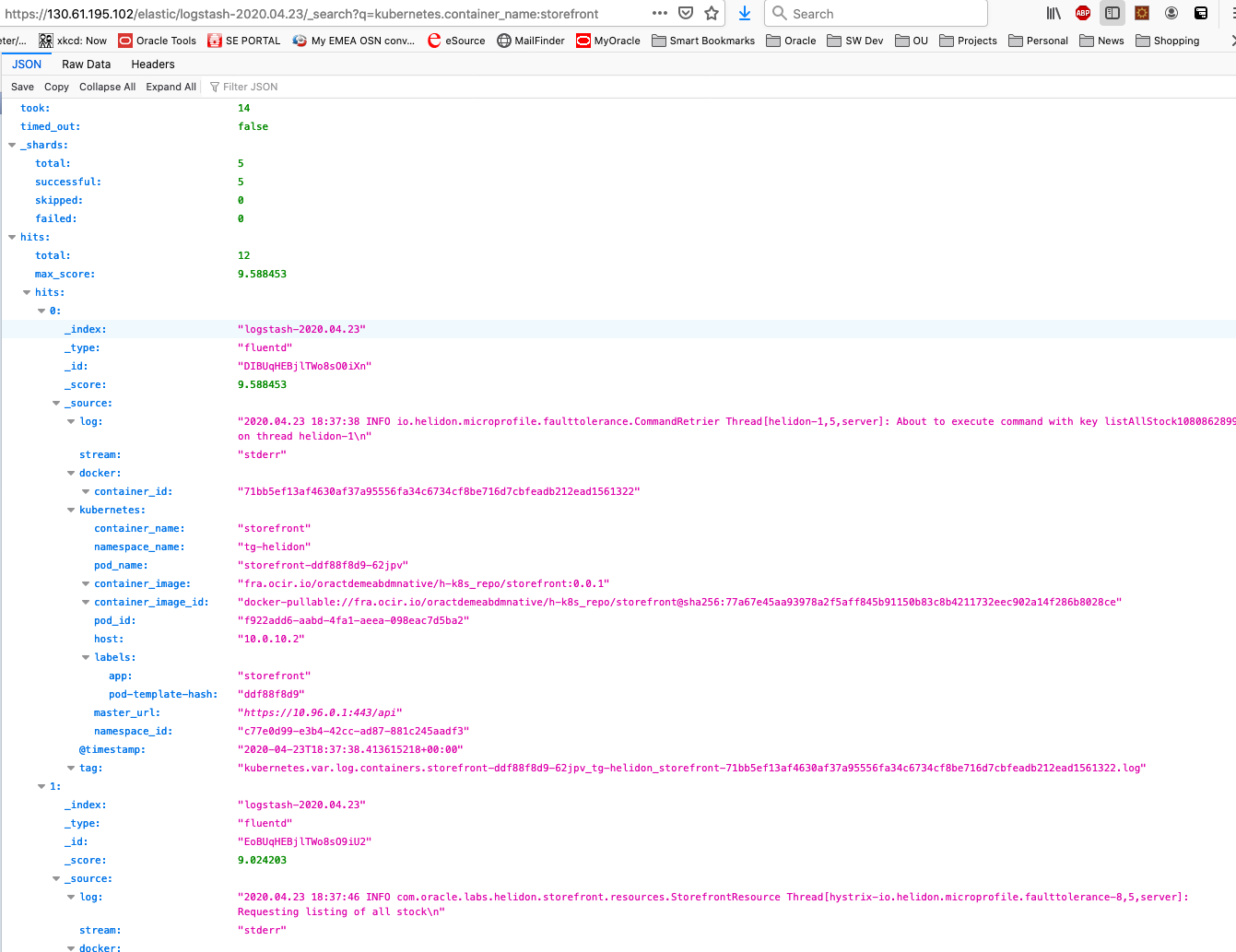 Viewing the log data from the storefront