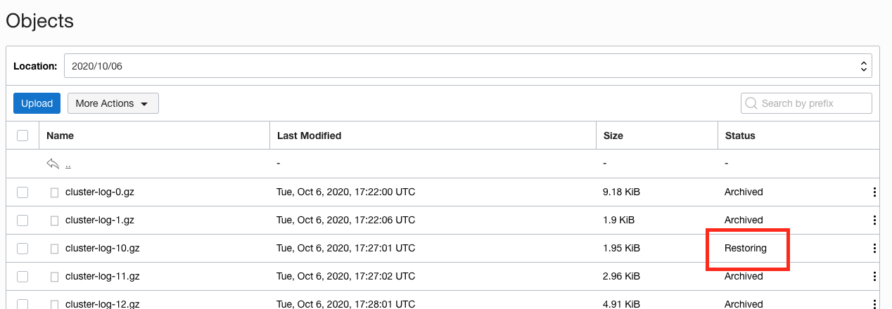 Object storage starts the restore process