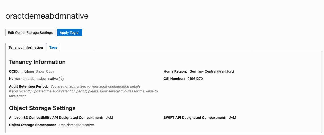 The tenancy details page