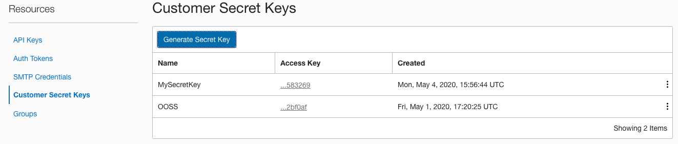 Updated list of secret keys
