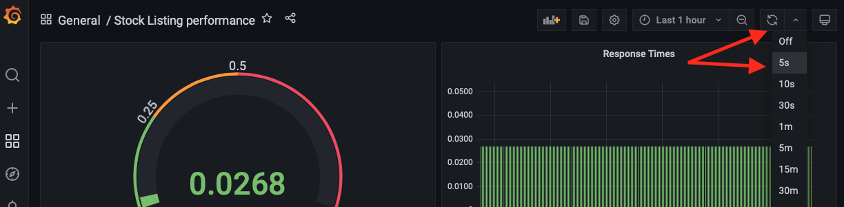 Configuring the visuals auto refrech settings