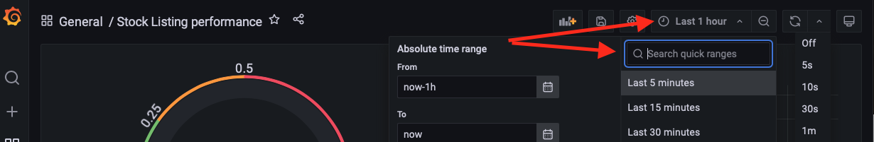 Configuring the displayed data to be most recent