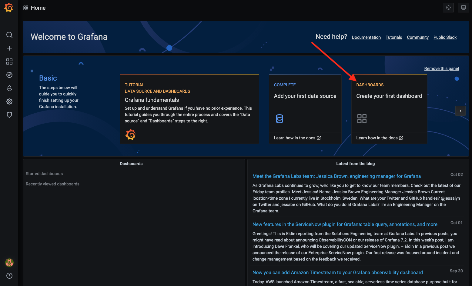 Creating our first Grafana dashboard