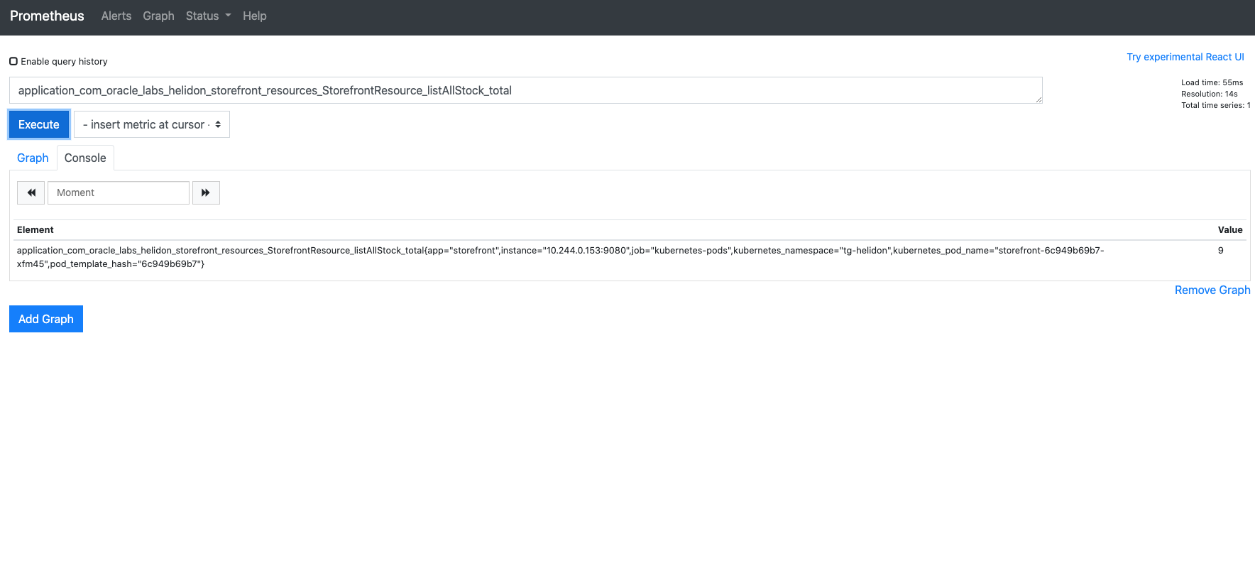 Updated metrics form Prometheus on the list stock requests as a table