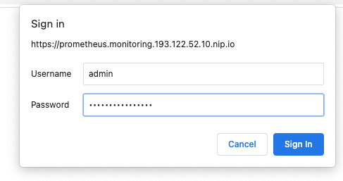 Prometheus login password