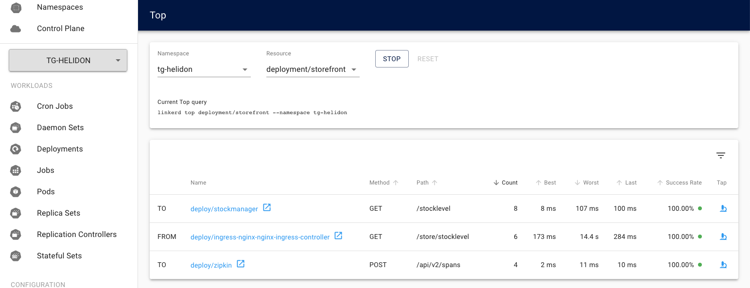 The top tool displaying requests