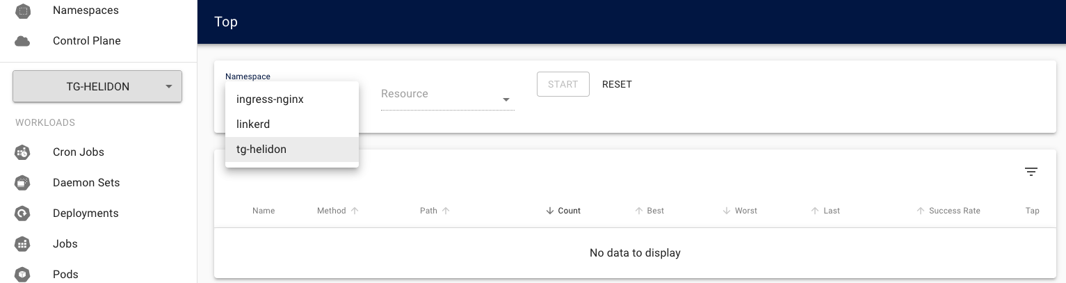 Selecting the namespace for the top tool