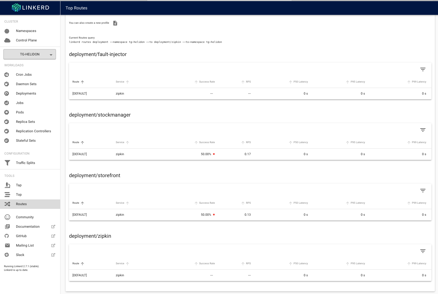 Reported messages to the zipkin deployment