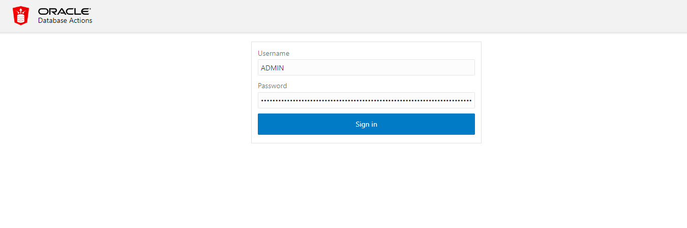 Database Actions login page