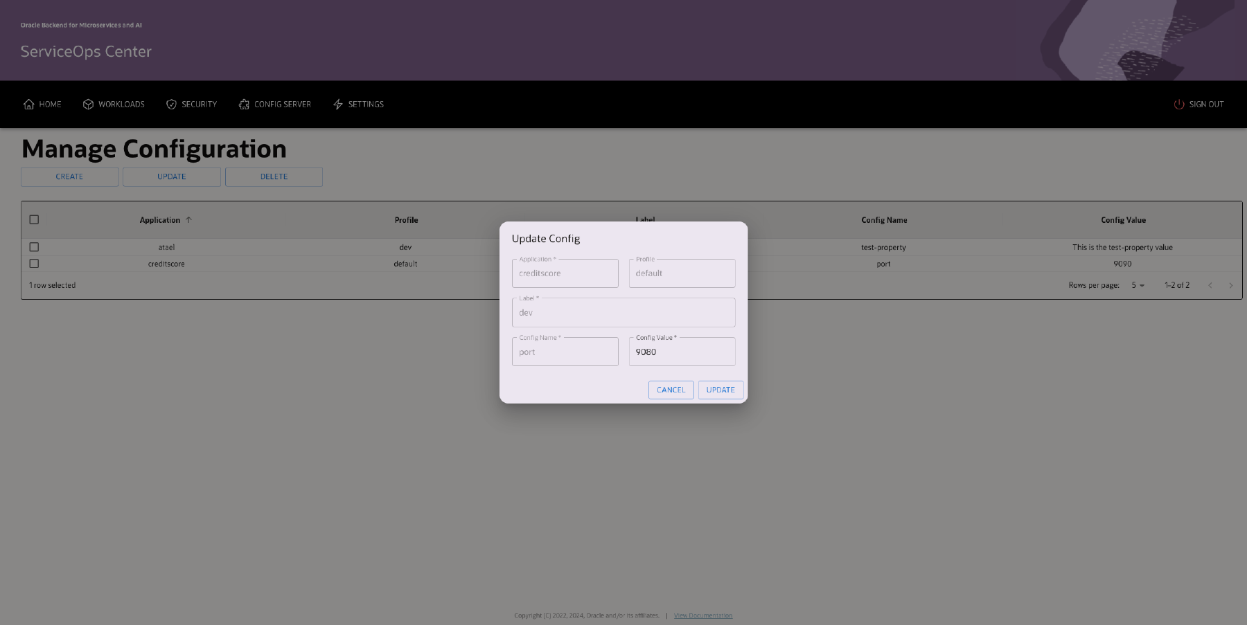 Update Configuration