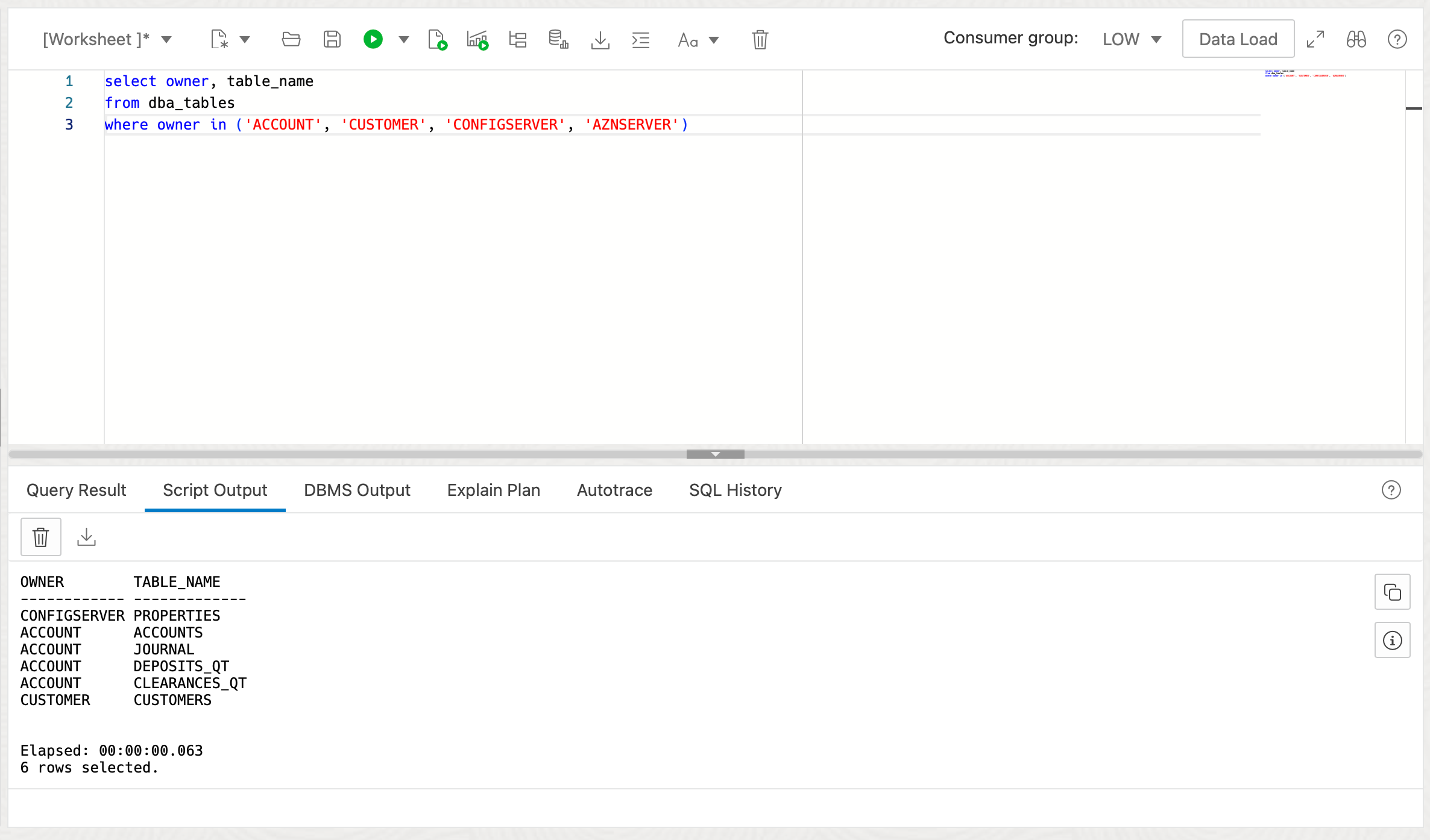 Tables associated with Spring Boot services