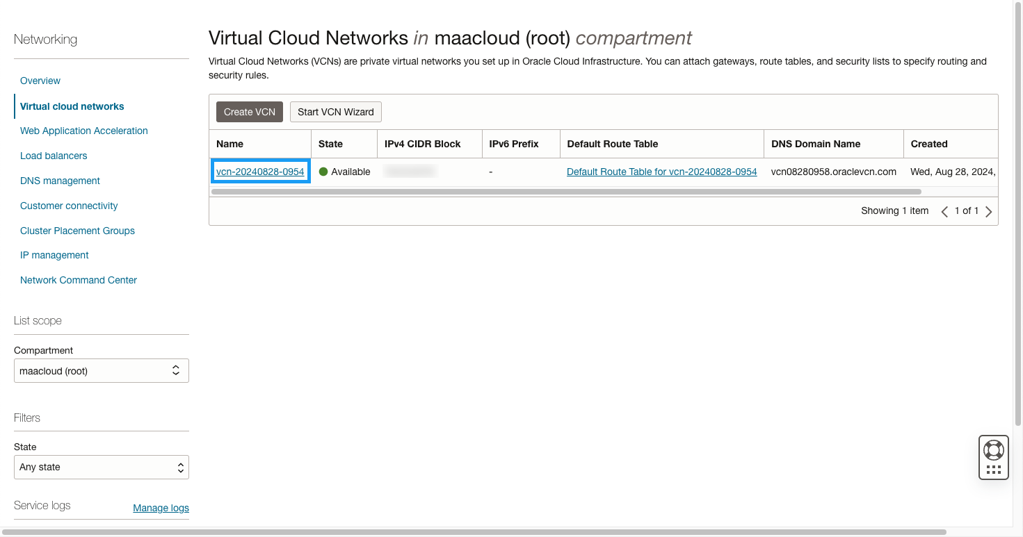 Virtual Cloud Network Name