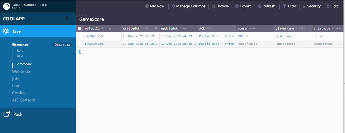 Dashboard GameScore page