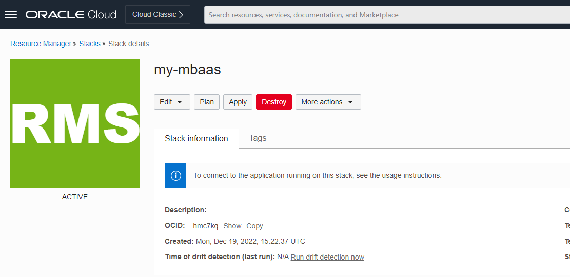 MBaaS instance details