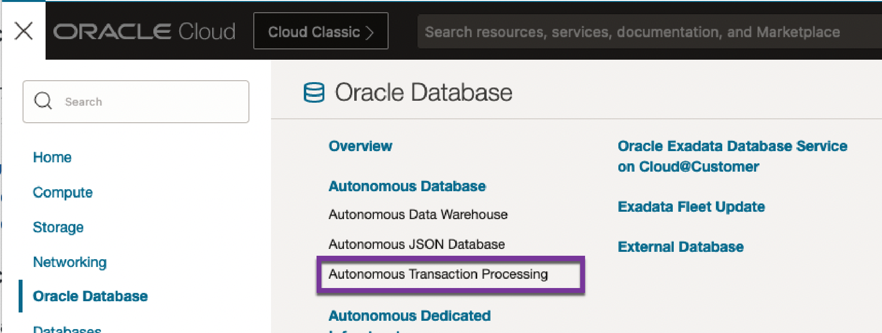 Oracle Autonomous DB Cloud Portal