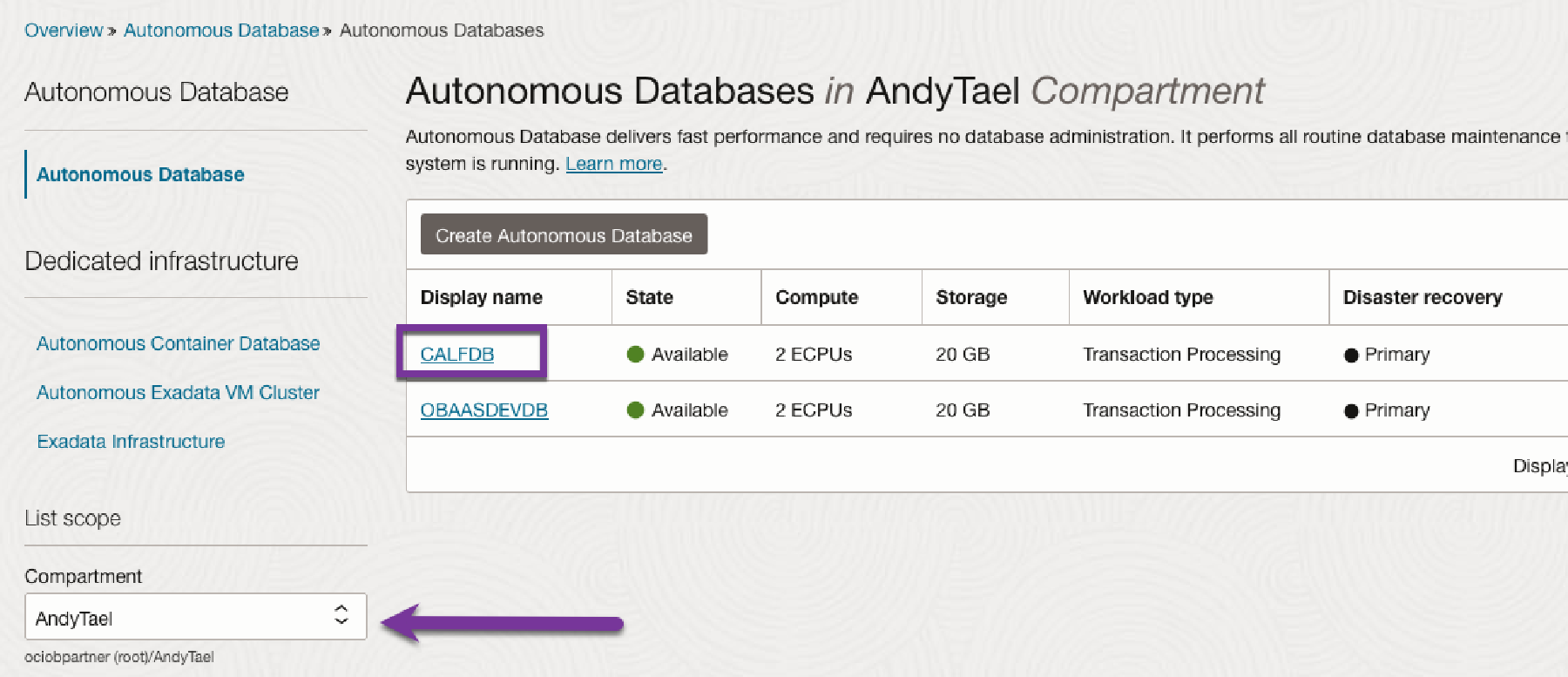 Select ADB Database