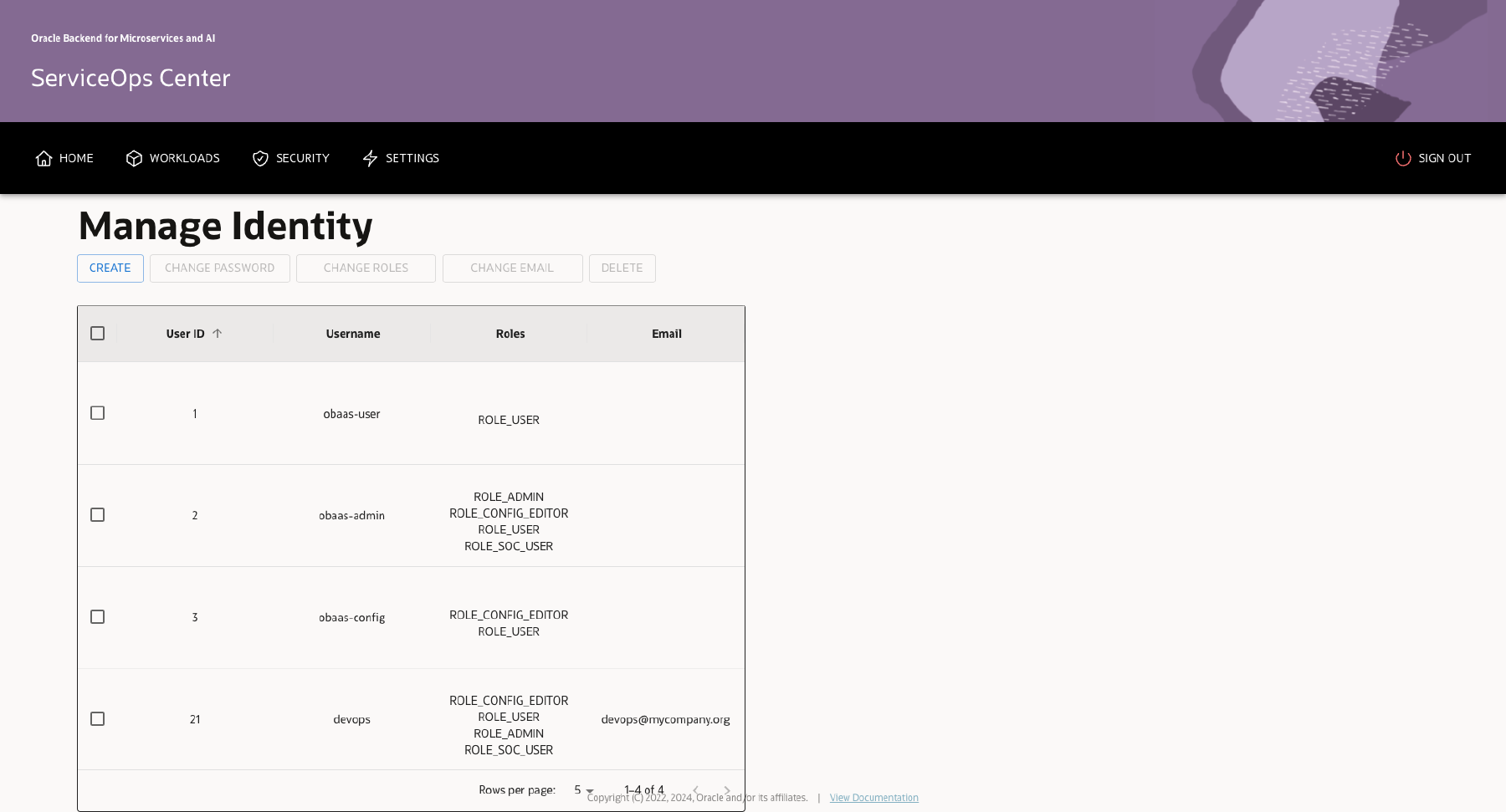 SOC Manage Identity screen