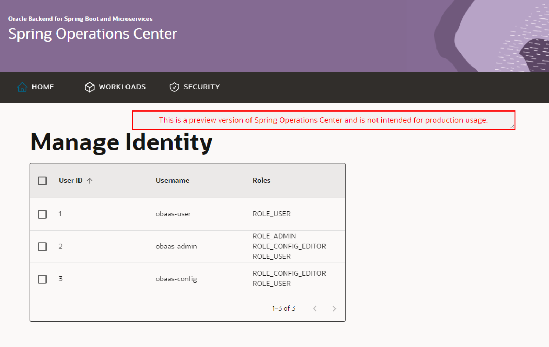 SOC Manage Identity screen