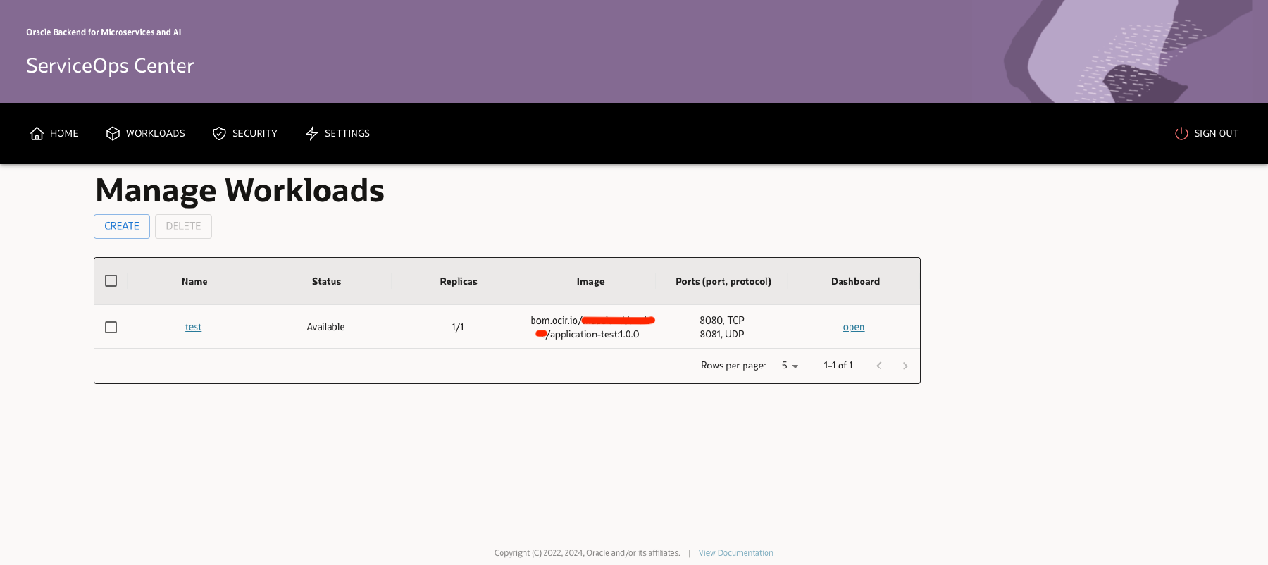 SOC Manage Workloads screen