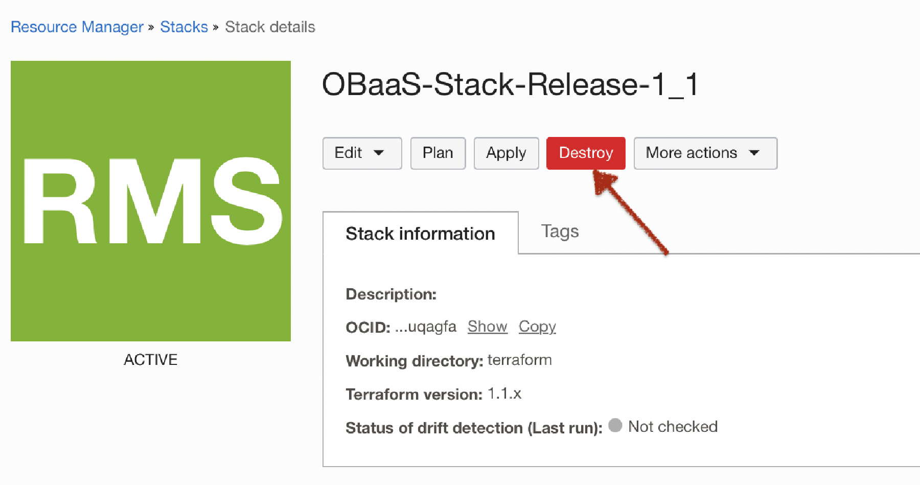 OCI Stack Destroy