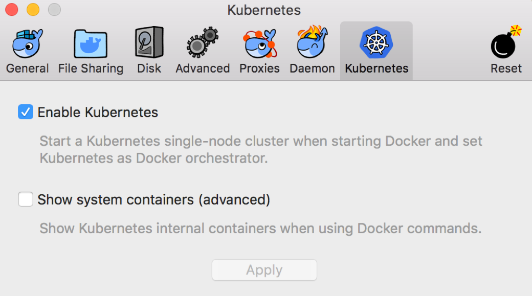 Enable Kubernetes setting