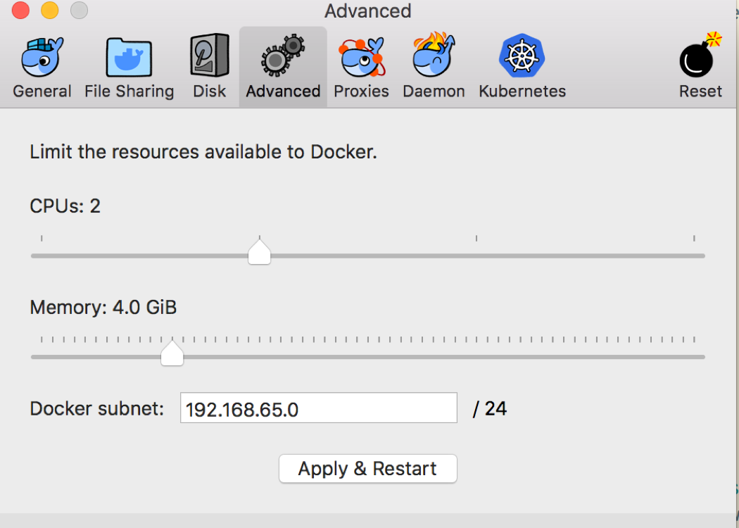 Docker memory settings