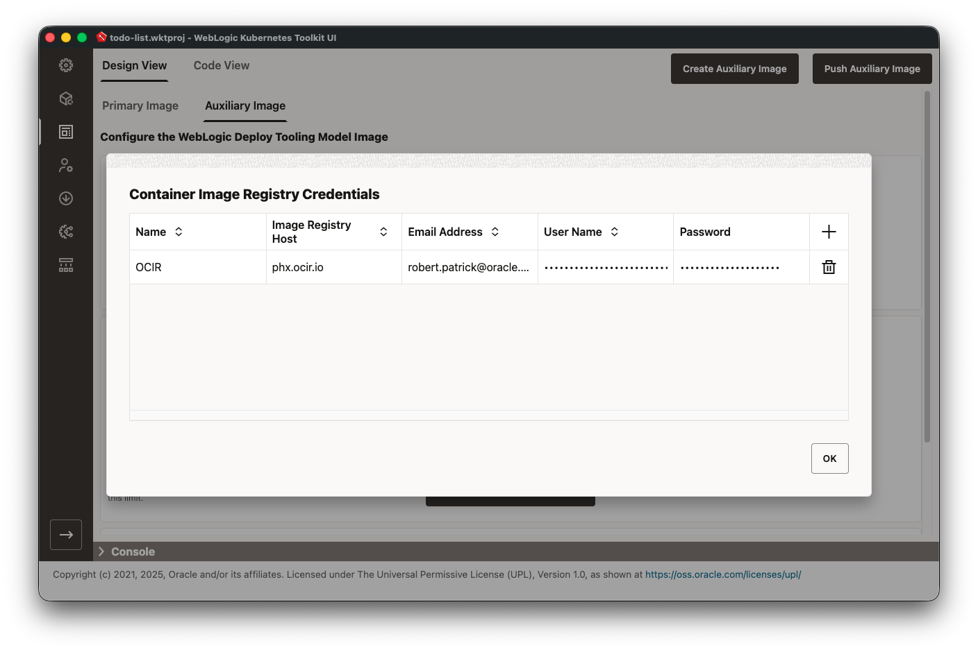 Add OCIR Image Registry Credential